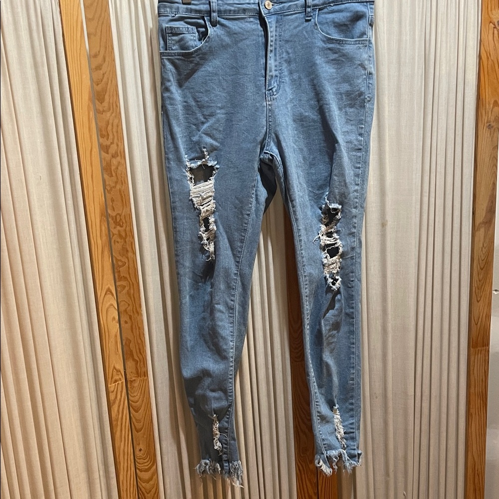SHEIN Light Blue Distressed Skinny Jeans